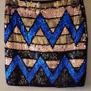 Anthropologie Sequin Mini Skirt - Blue, Black, and Gold
